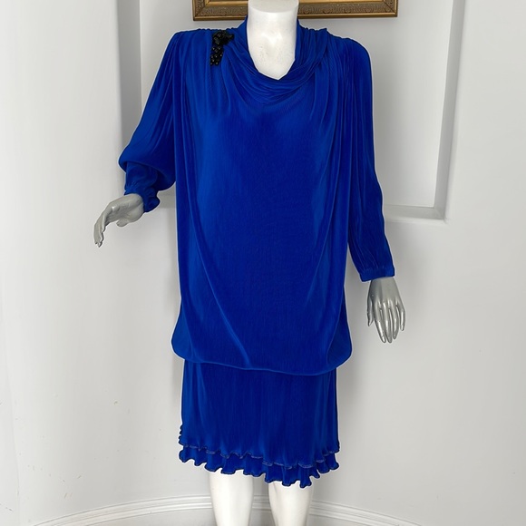 Virginie Paris Vintage 1980'S Long Sleeve Dress Blue - Picture 1 of 13
